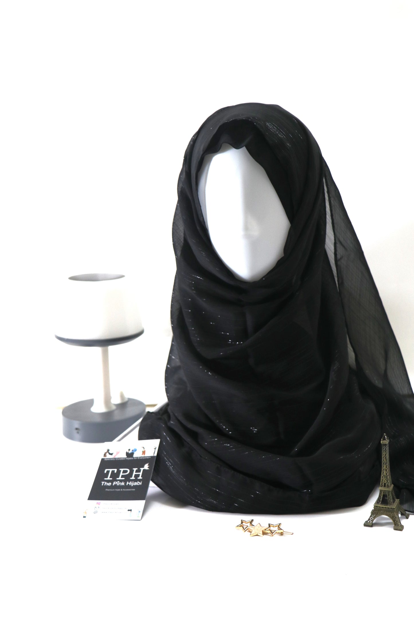 BLACK METALLIC CHIFFON HIJAB