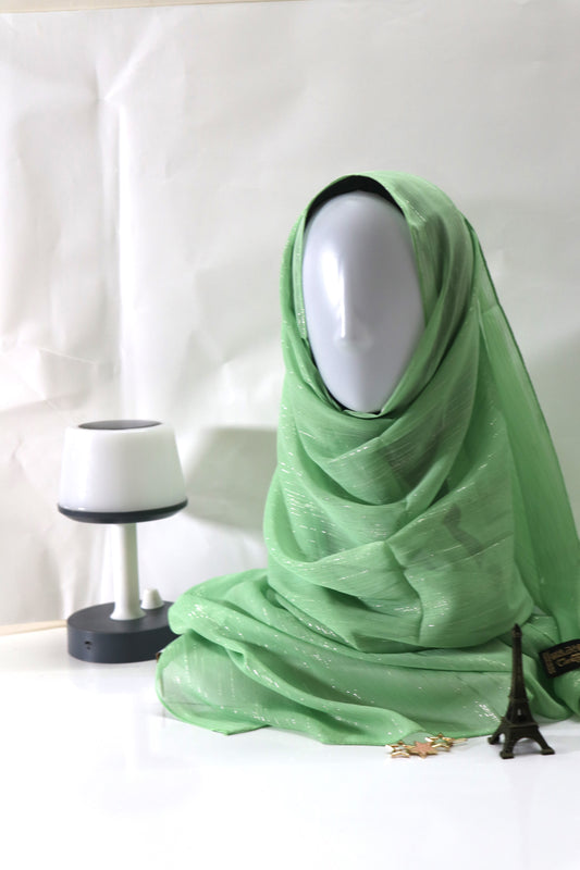 PASTEL GREEN METALLIC CHIFFON HIJAB