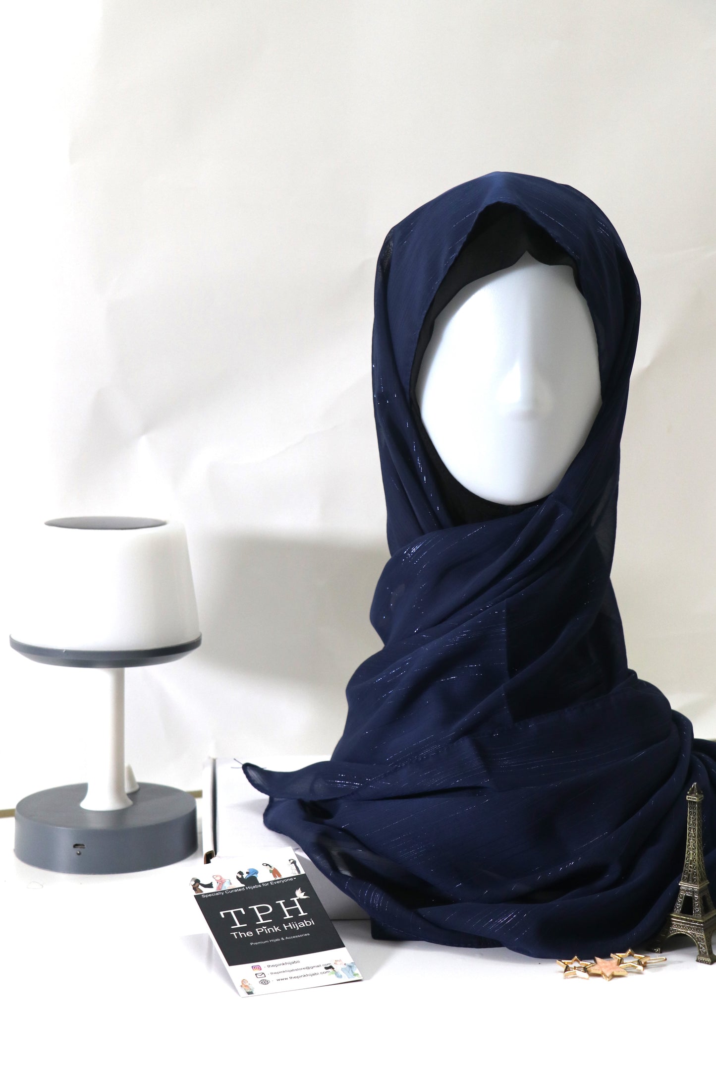 NAVY BLUE METALLIC CHIFFON HIJAB