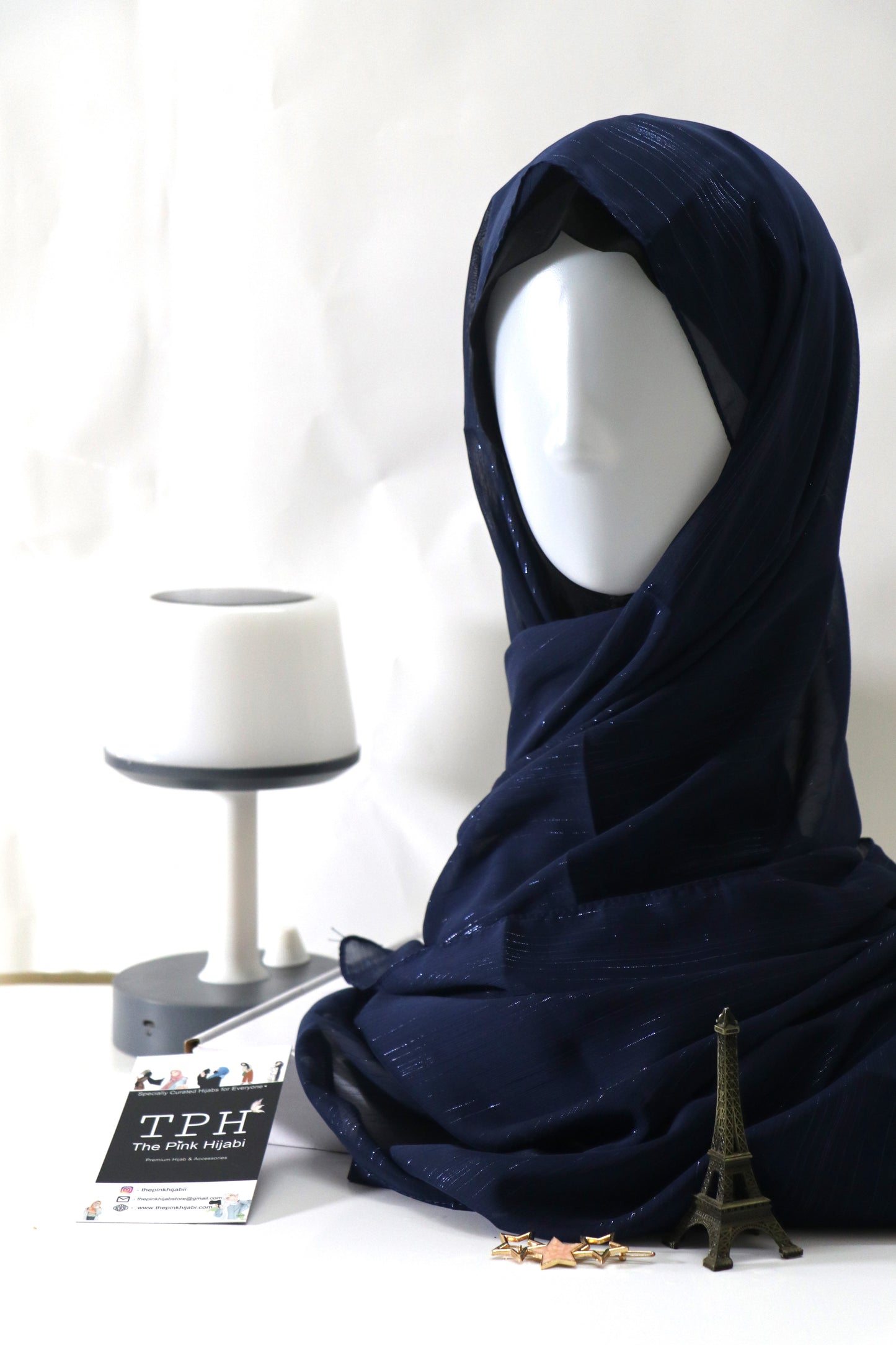 NAVY BLUE METALLIC CHIFFON HIJAB